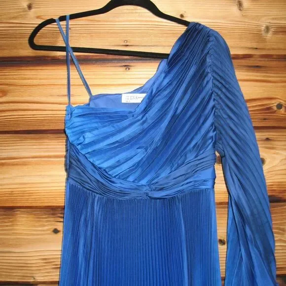 MAC DUGGAL 49903 Blue Ombre Pleated Charmeuse One-Shoulder Gown Dress 6 FLAWS - Picture 6 of 16
